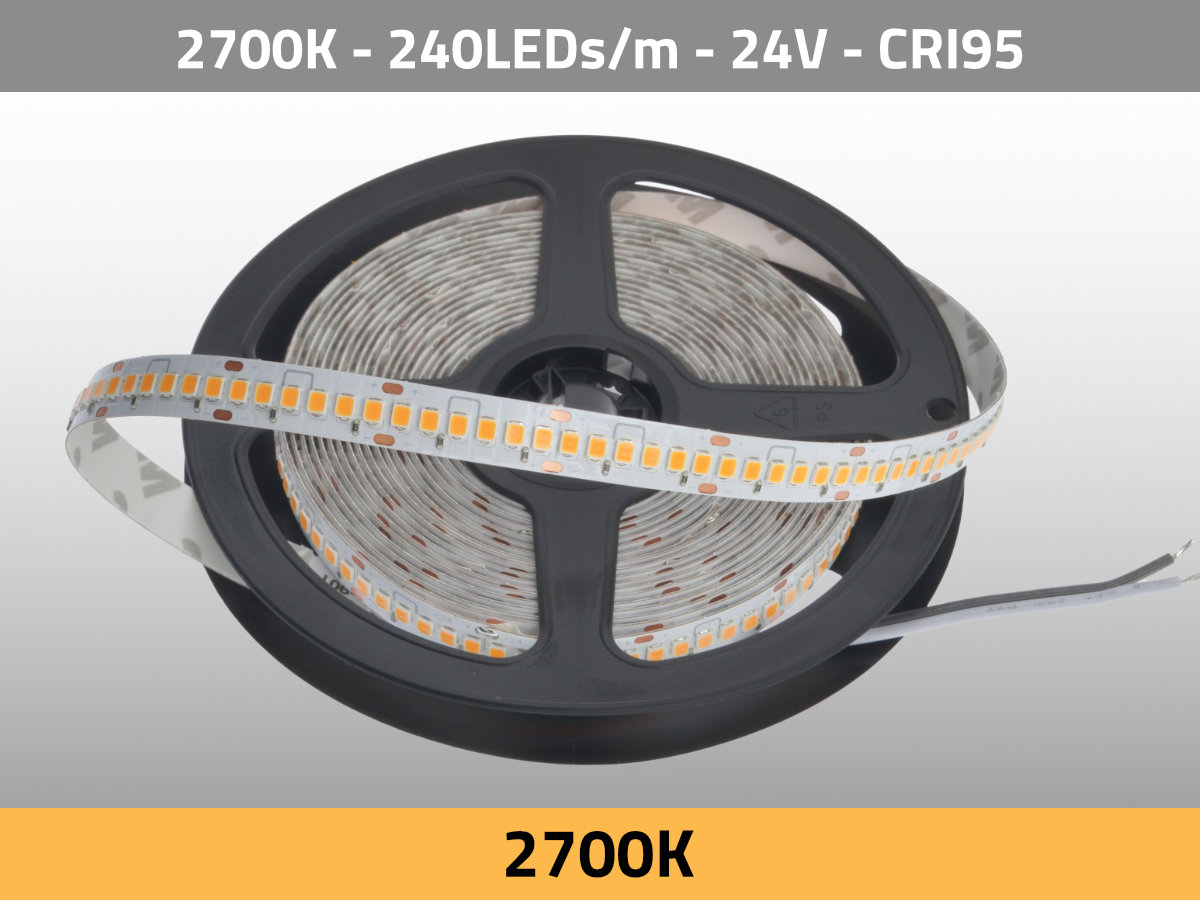 LED Strip Tungsten 2700K 24V 38.4W/m 240LEDs/m CRI95 — Isometric View