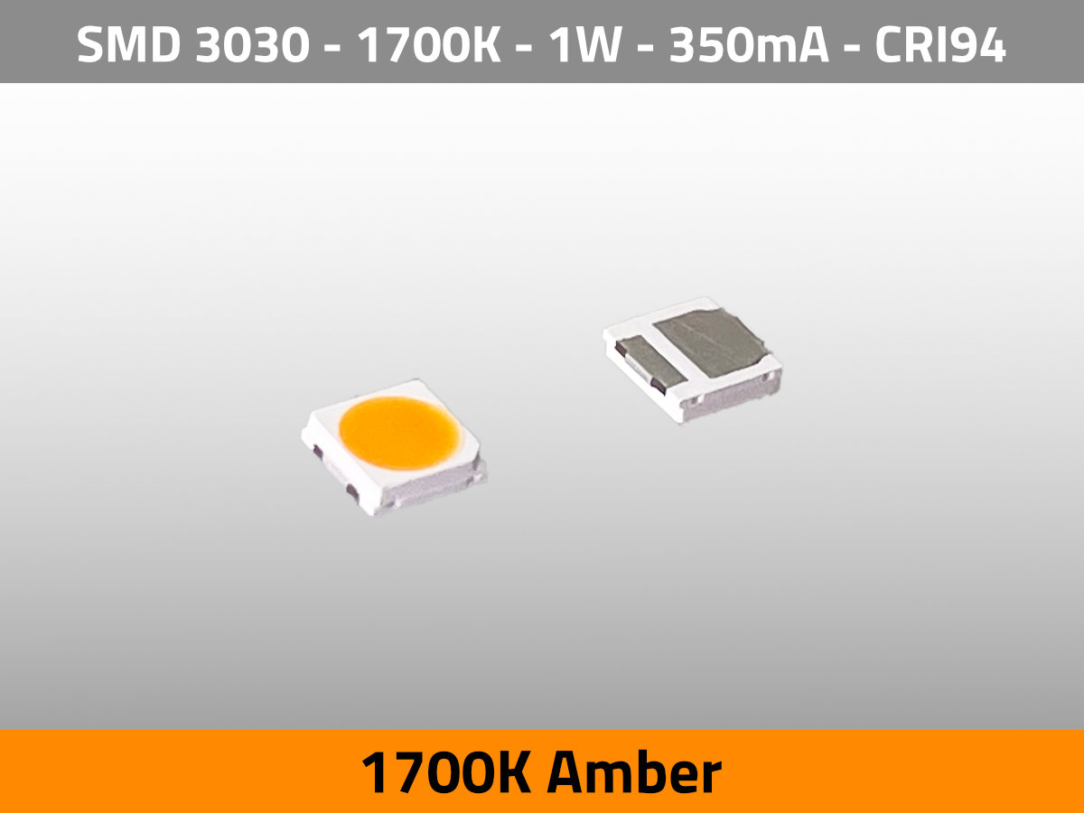 LED SMD 3030 1700K CCT 3V 1W 350mA 75lm CRI94 TLCI85 — Isometric View