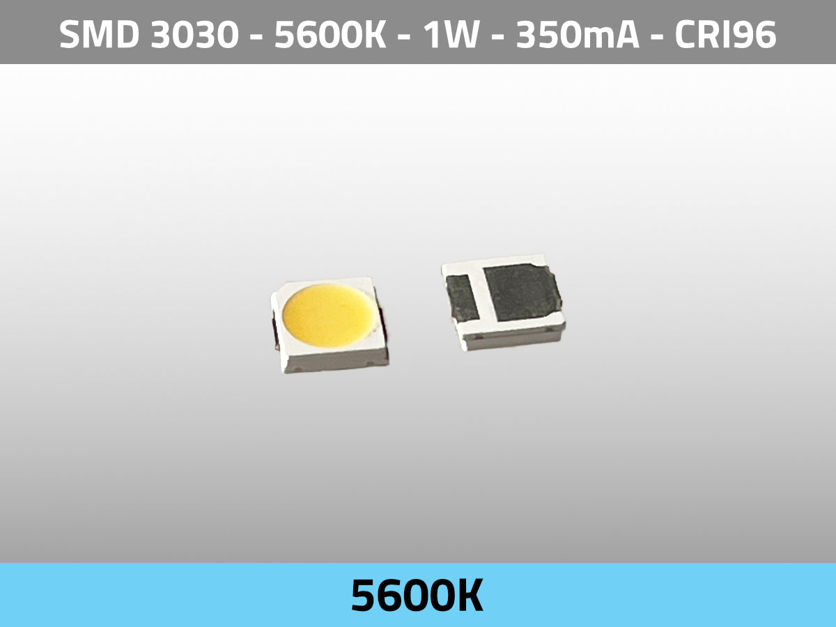 LED SMD 3030 5600K CCT 3V 1W 350mA CRI95 TLCI99 — Isometric View