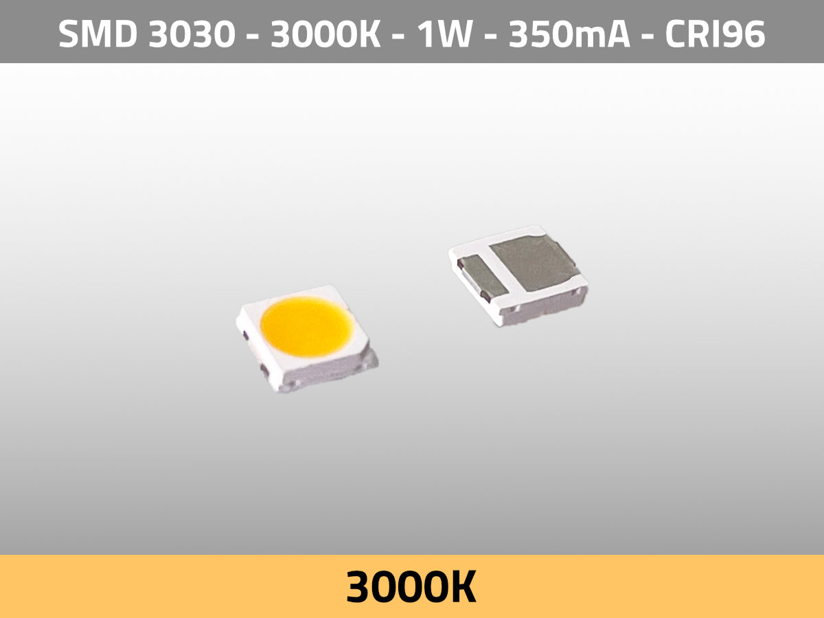 LED SMD 3030 3000K CCT 3V 1W 350mA 115lm CRI95 TLCI95 — Isometric View