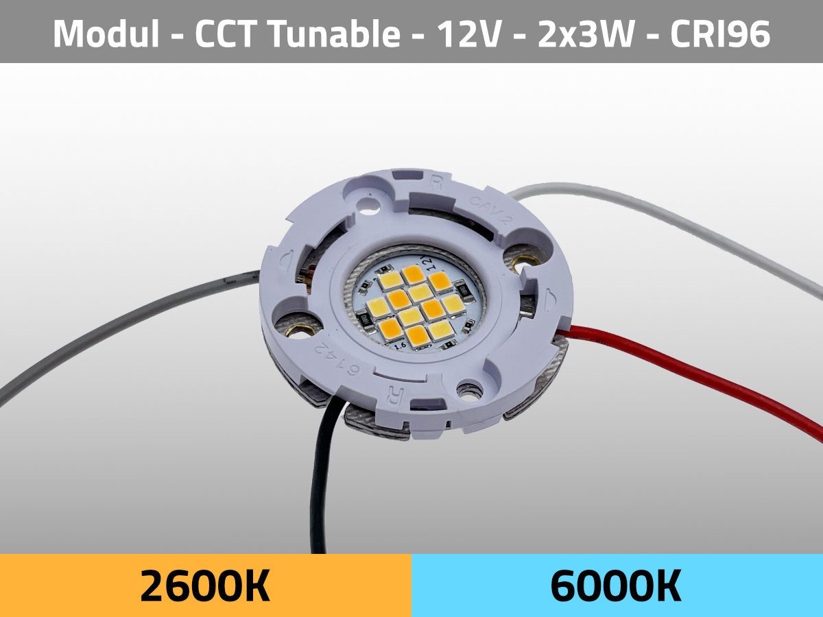 LED Modul COB12 12V 2x3W 2600K 6000K CCT Tunable CRI96 TLCI95 — Isometric View