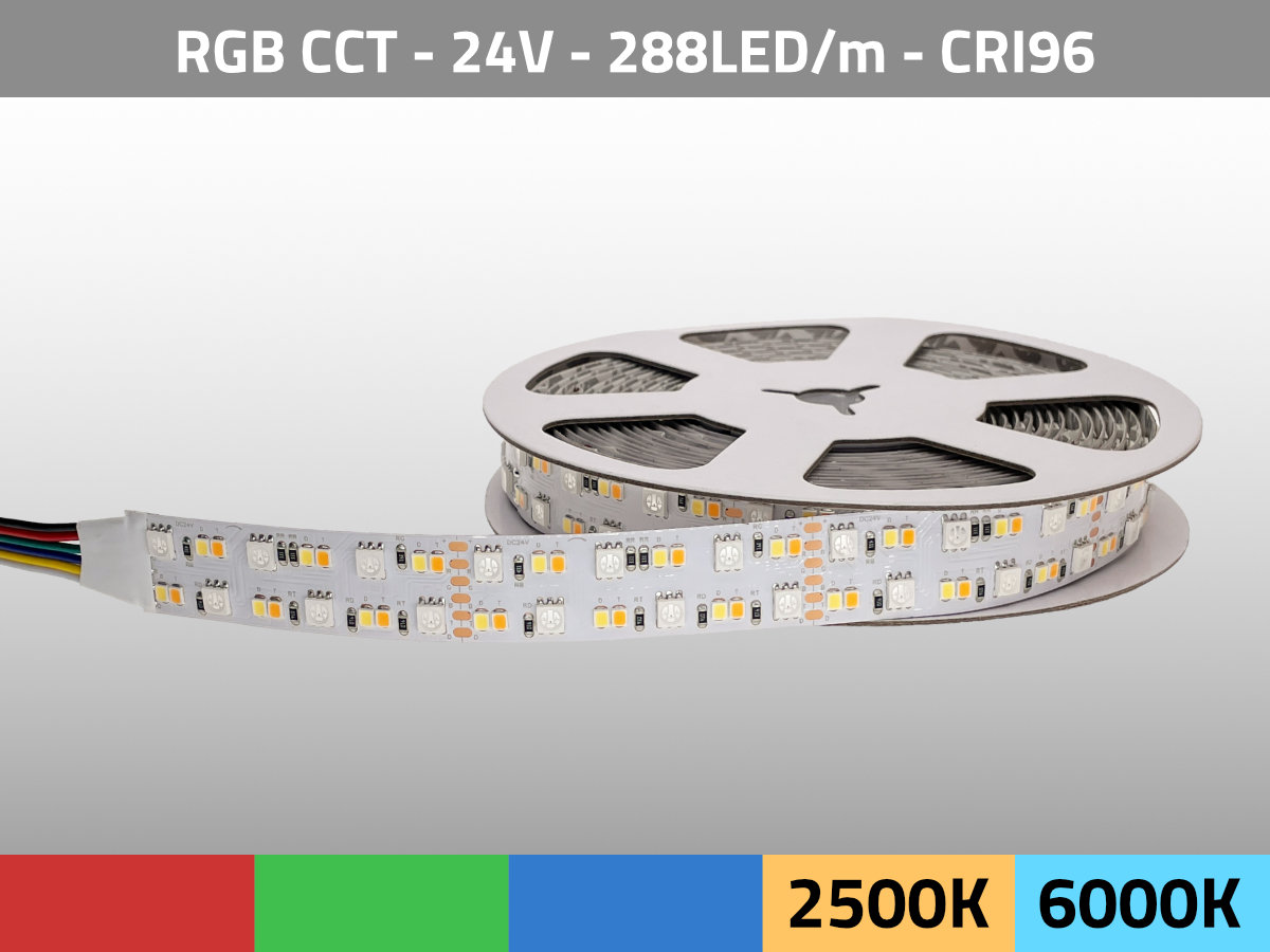 LED Strip CCT+RGB 2500K-6000K 24V 50W/m CRI96 TLCI97 — Front View