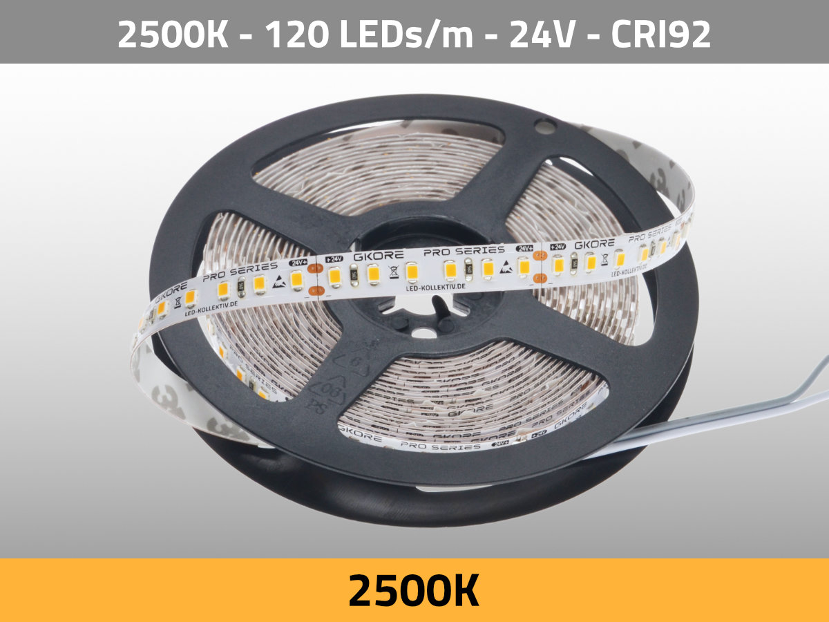 LED Strip Tungsten 2500K 24V 26W/m 120LEDs/m CRI92 — Isometric View