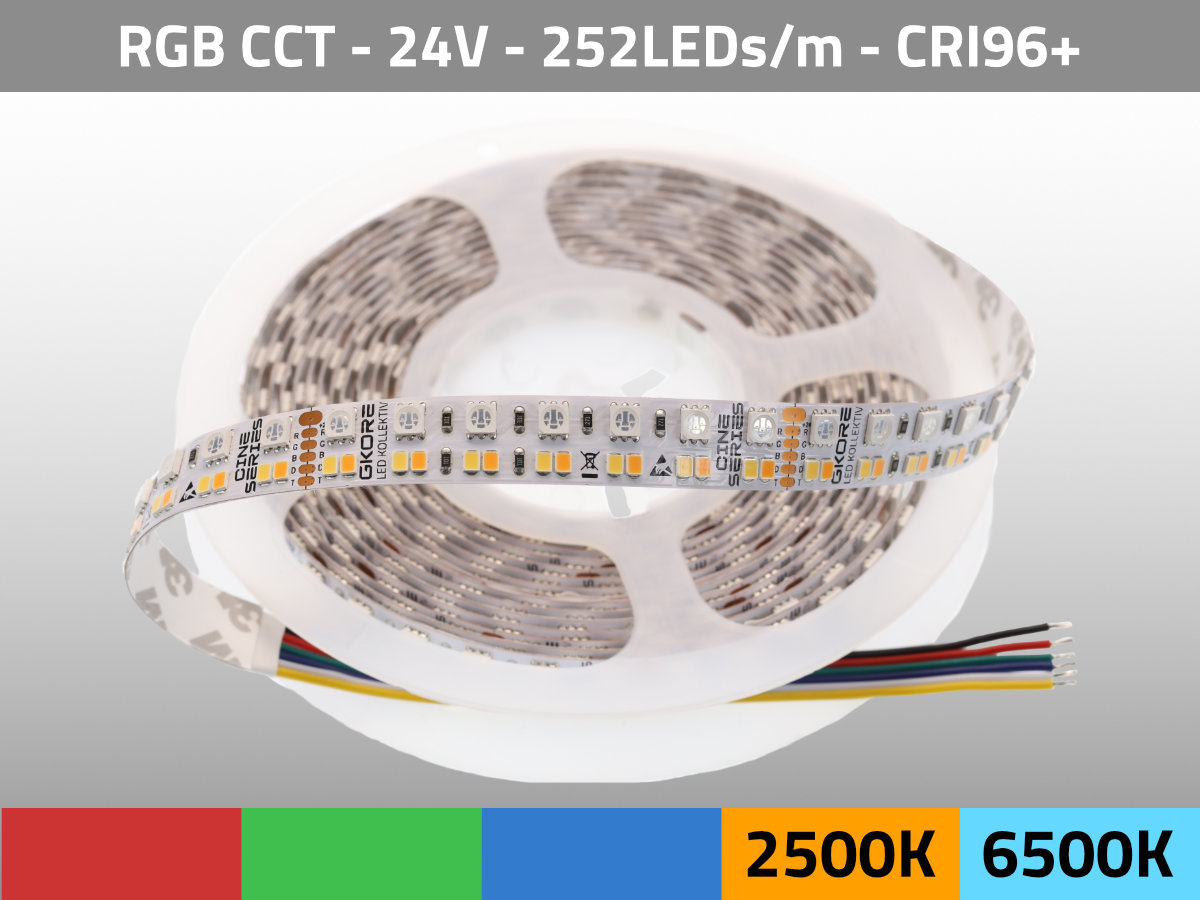 LED Strip CCT+RGB 2500K-6000K 24V 43W/m CRI96 TLCI97 — Top View