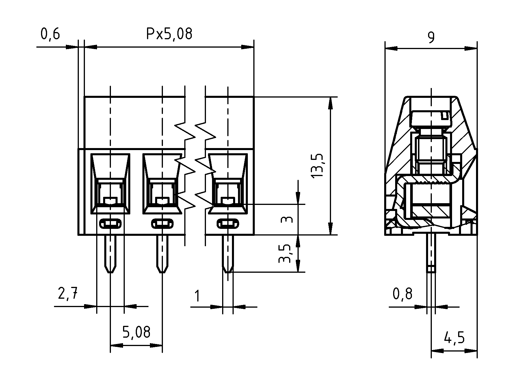 PTR Terminal Block AKZ350 2pol pitch 5.08 50350020001FV