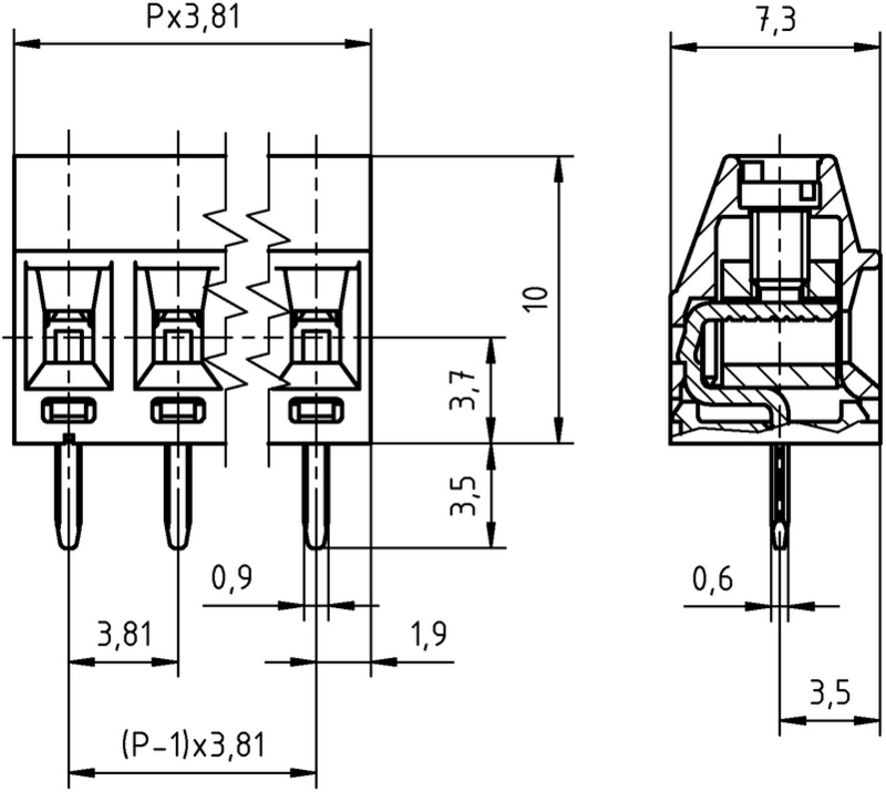 PTR Terminal Block AKZ602 3pin pitch 3.81 50602030021F
