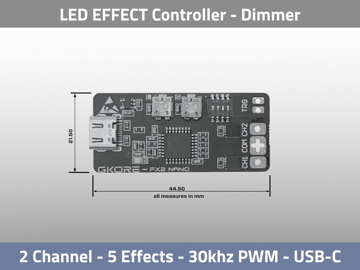GKORE FX2 nano 2ch LED Effect Controller USB-C — Dimensions