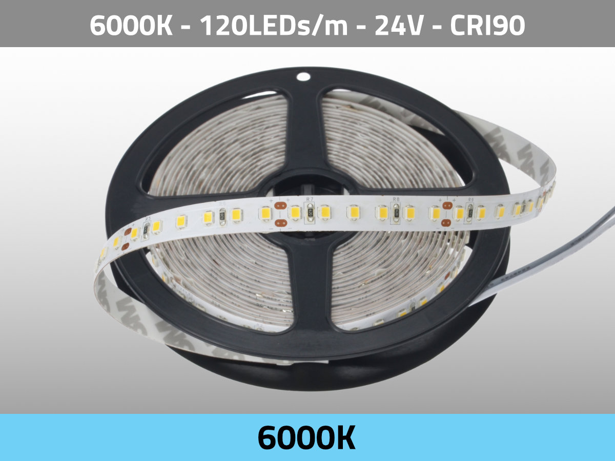 LED Strip Daylight 6000K 24V 26W/m 120LEDs/m CRI90 — Isometric View
