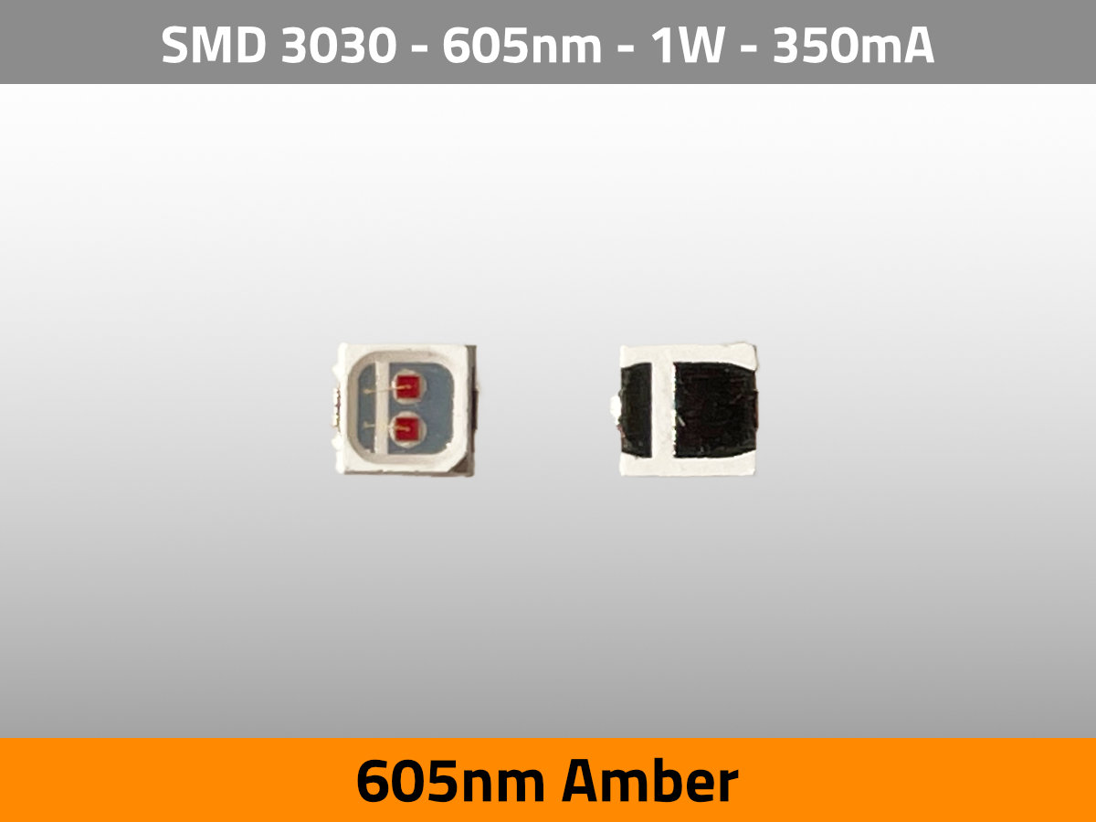LED SMD 3030 Amber 605nm 3V 1W 350mA 32lm — Top View
