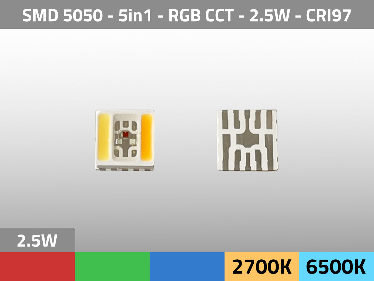 LED SMD 5050 5in1 RGBWW CCT 2700K-6500K 3V 2.5W CRI95