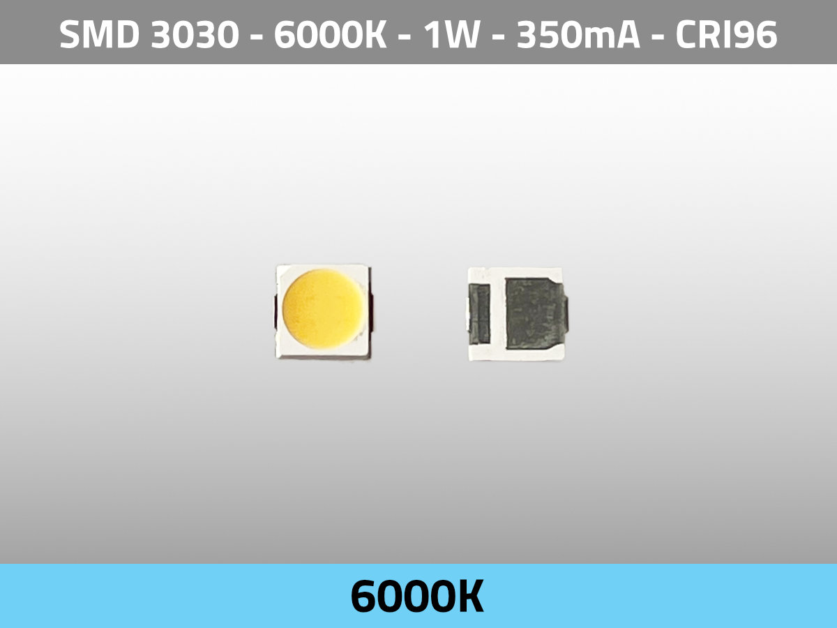 LED SMD 3030 6000K CCT 3V 1W 350mA 130lm CRI95 TLCI99 — Top View