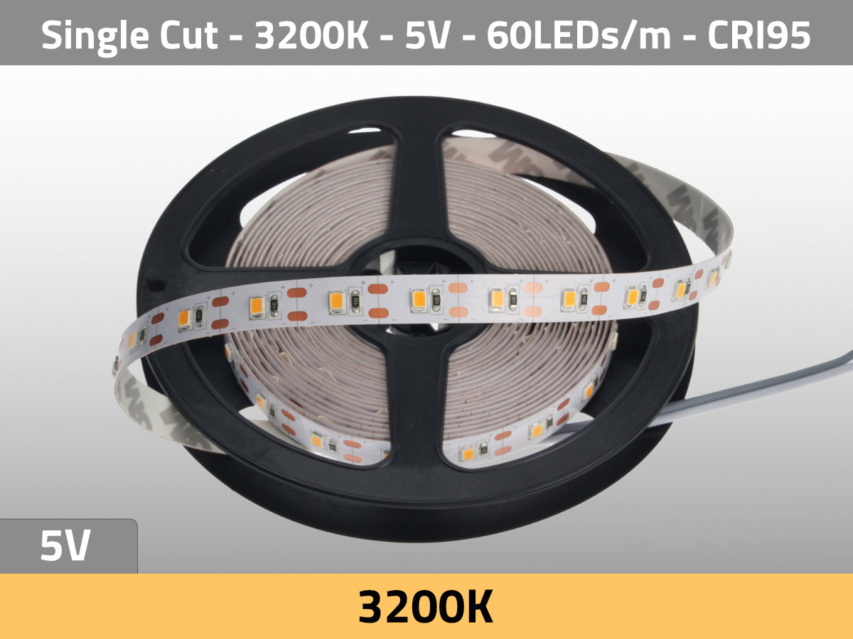 LED Strip Tungsten 3200K 5V 13W/m 60LEDs/m CRI95 — Isometric View