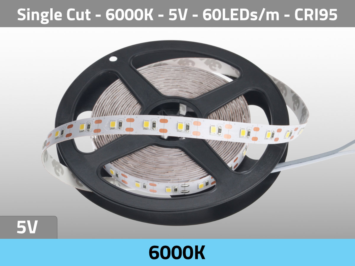 LED Strip Daylight 6000K 5V 13W/m 60LEDs/m CRI95