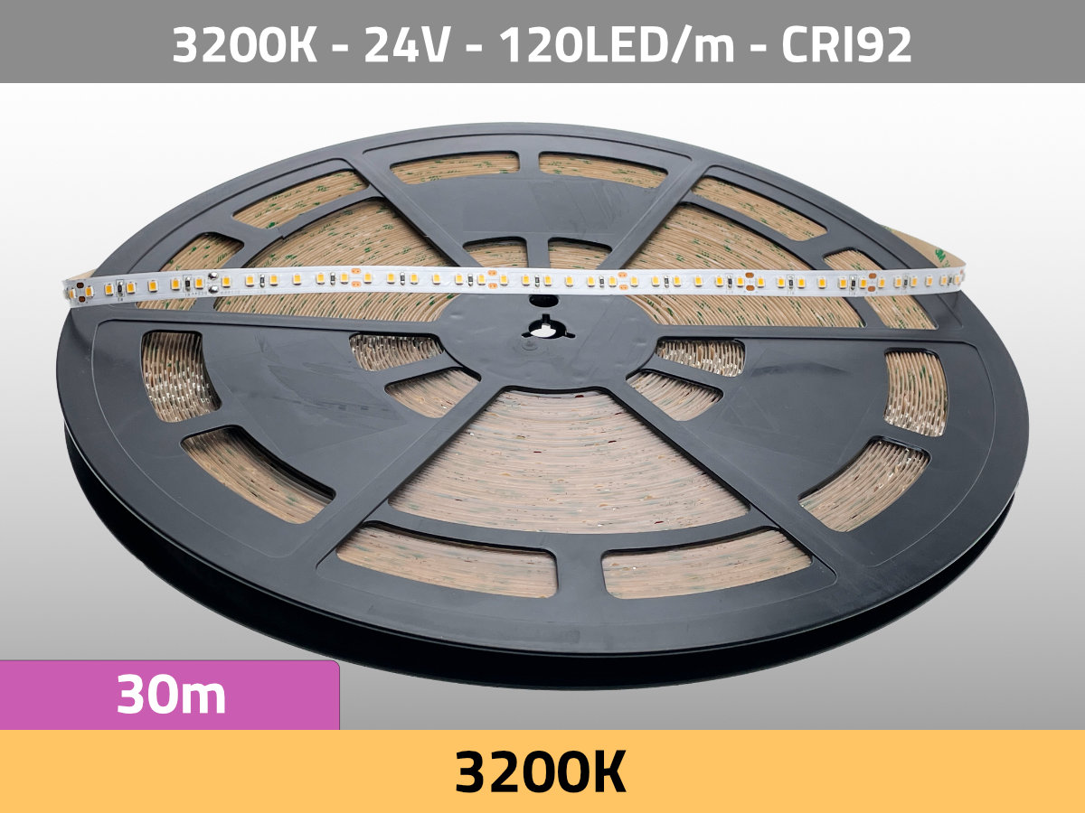 LED Strip Tungsten 3200K 24V 26W/m 120LEDs/m CRI92 30m — Isometric View