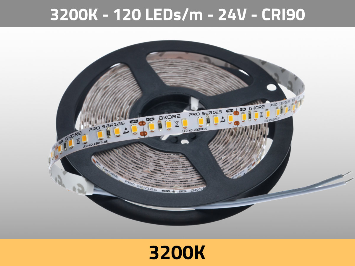 LED Strip Tungsten 3200K 24V 26W/m 120LEDs/m CRI92 — Isometric View