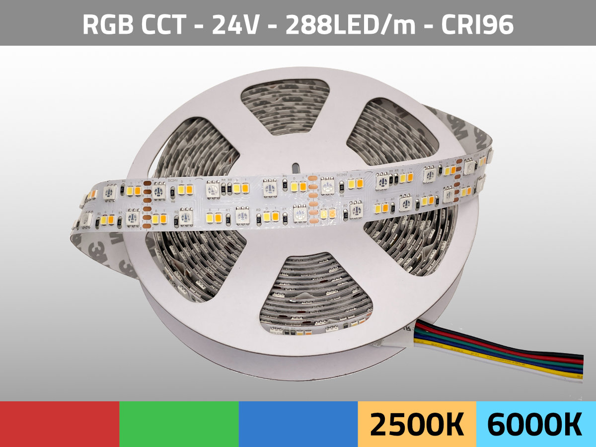 LED Strip CCT+RGB 2500K-6000K 24V 50W/m CRI96 TLCI97 — Top View