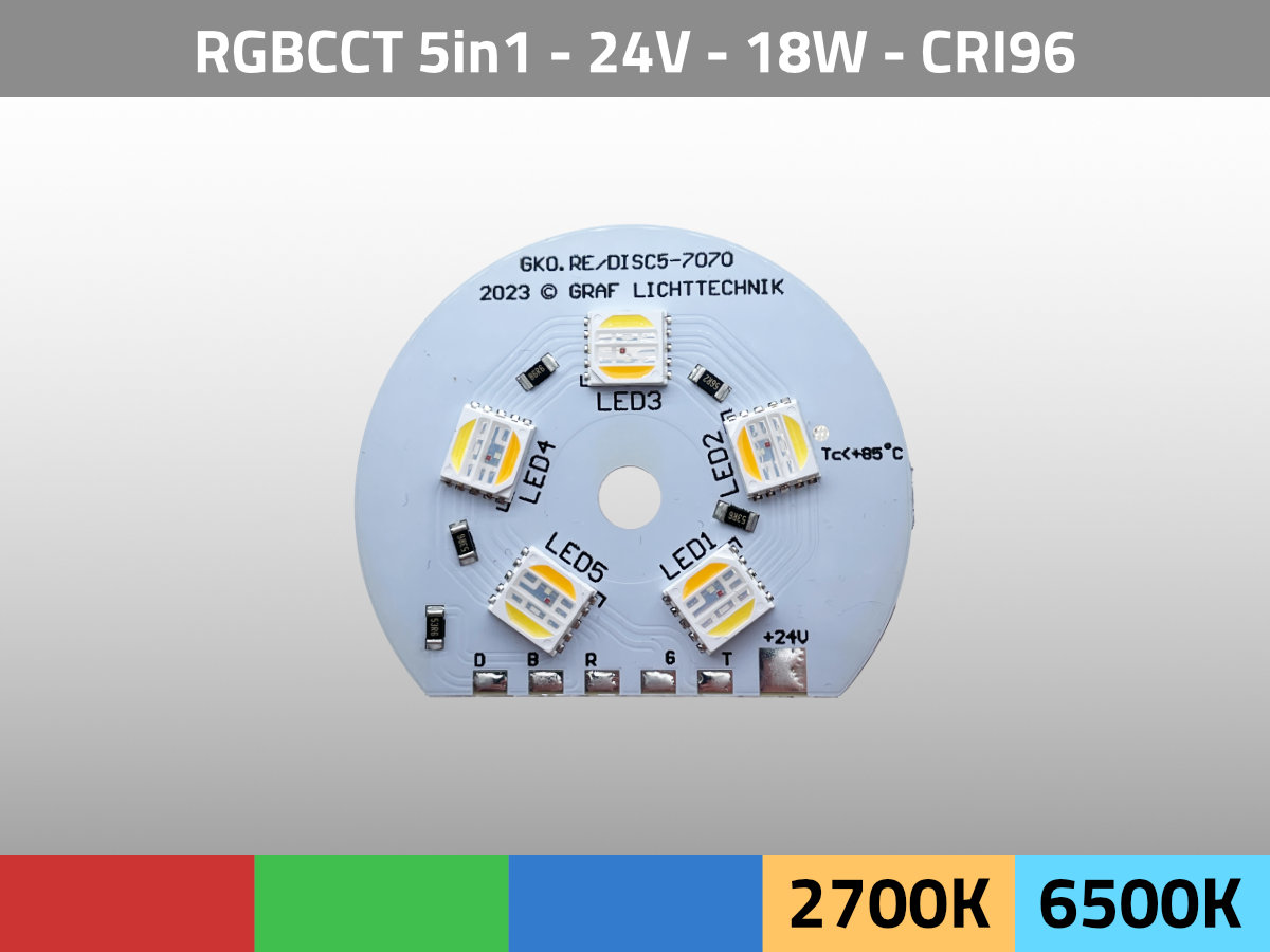 LED Module DISC5-7070 RGB CCT 2700K 6500K 24V 18W — Product Photo