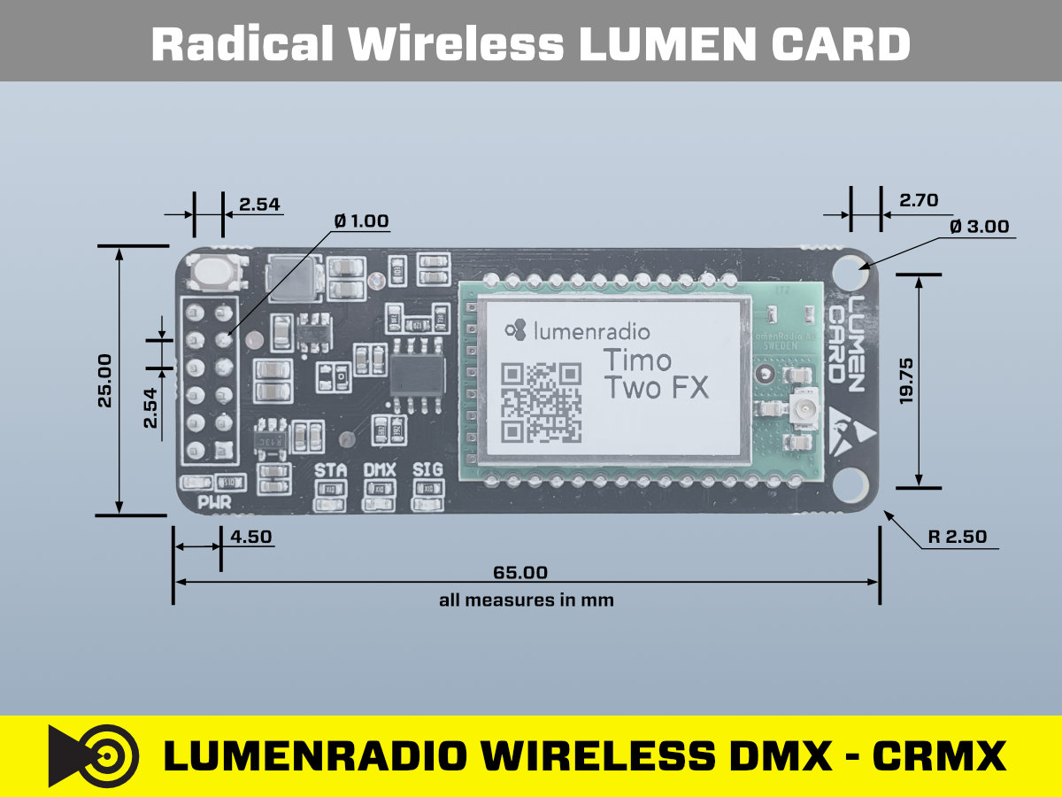 Radical Wireless LUMEN CARD TimoTwo CRMX Module — Dimensions