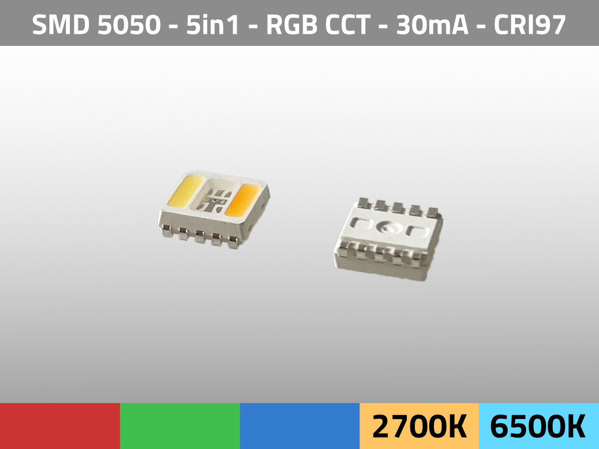 LED SMD 5050 5in1 RGBWW CCT 2700K-6500K 3V 0.4W CRI97